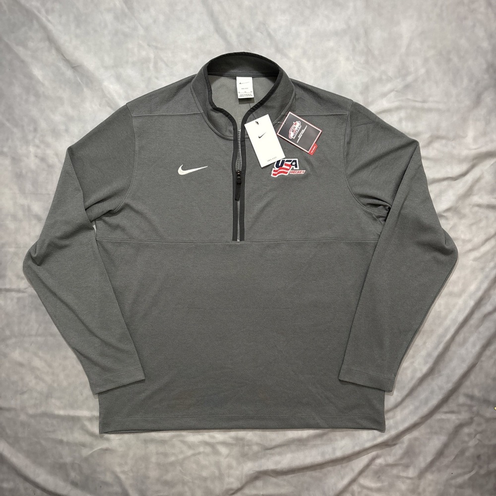 NWT Nike Dri-FIT Victory USA Hockey 1/4 Zip Pullover Sweatshirt Mens XL Gray